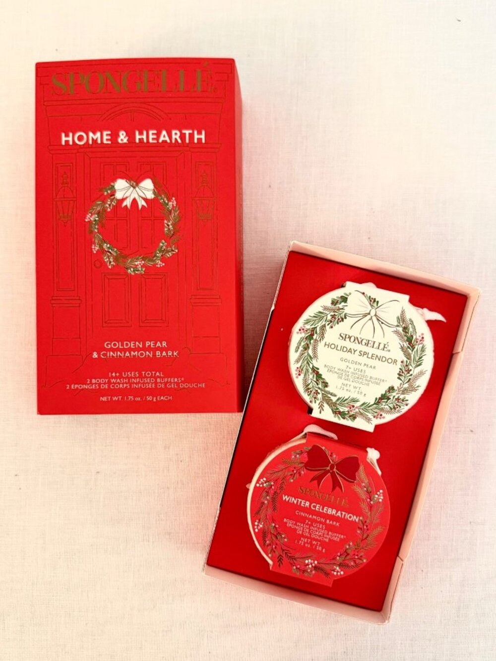 Spongelle Home and Hearth Body Buffers Gift Set Golden Pear Cinnamon Bark